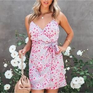 Lush Sz S Pastel Purple Pink Floral Flirt Mini Tank Dress Wrap Style Chiffon NWT